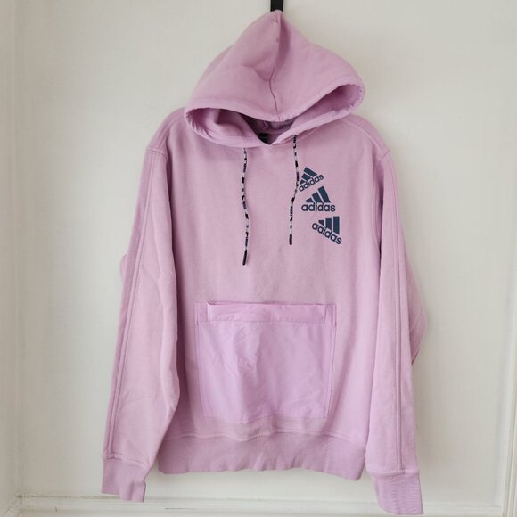 Adidas Essentials Brandlove Hoodie Hooded Sweatshirt Front Pocket Purple M - Picture 2 of 9